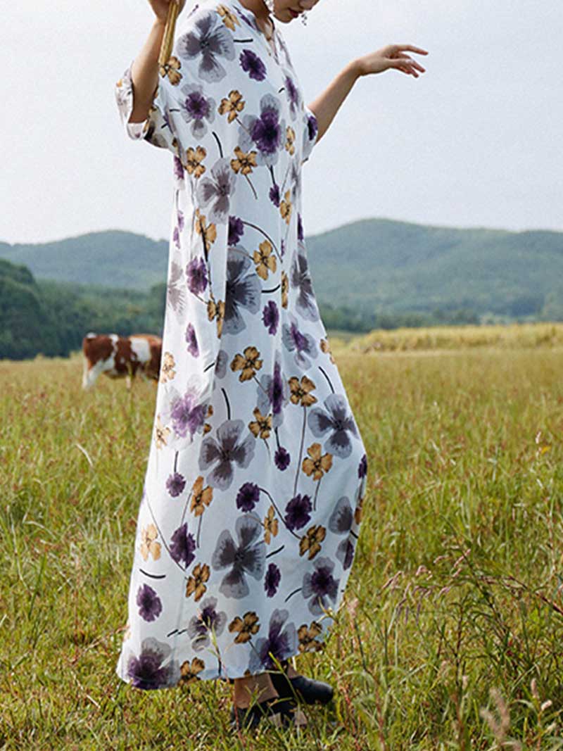 Cotton Multicolor Half Sleeves Kaftan Dress - Image 5