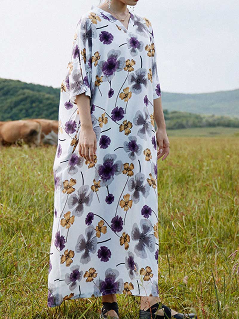 Cotton Multicolor Half Sleeves Kaftan Dress - Image 6