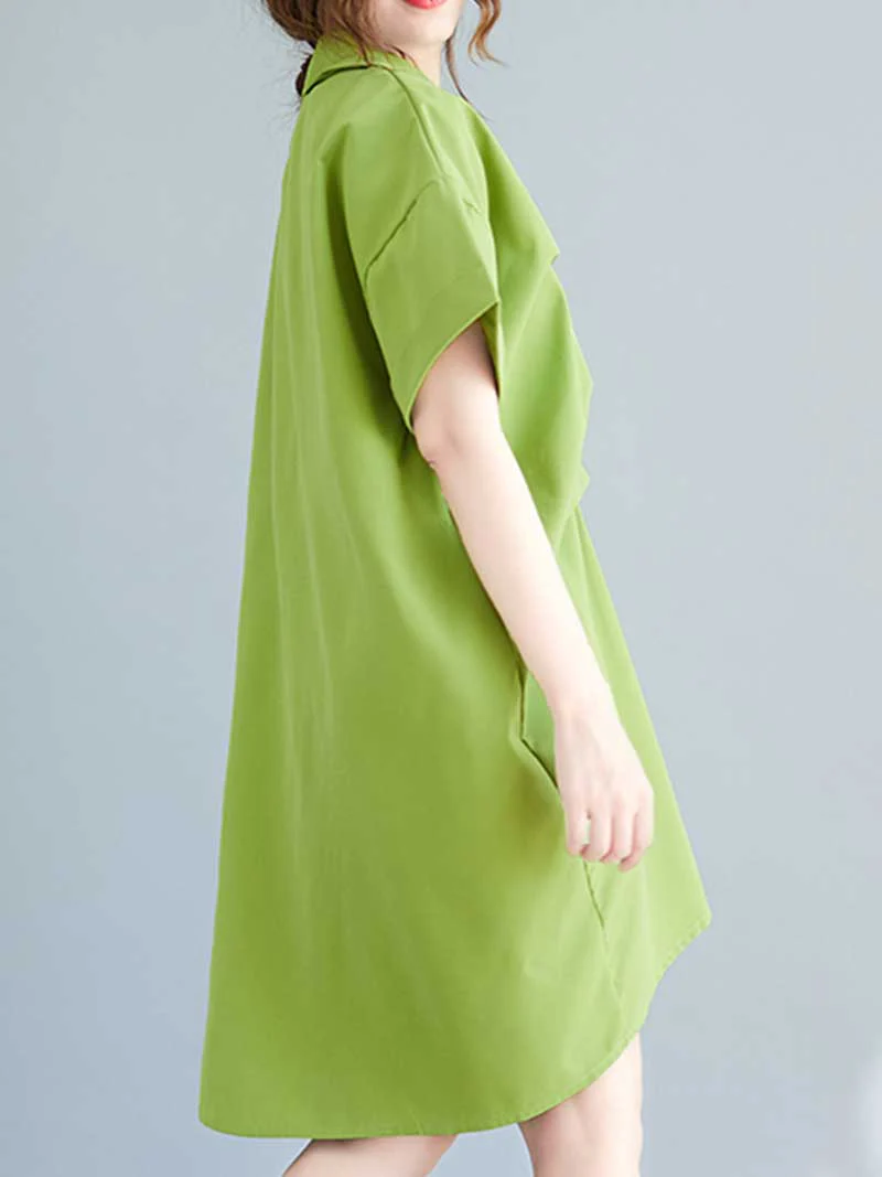 Cotton Short Sleeves Shirt Dress - Image 4