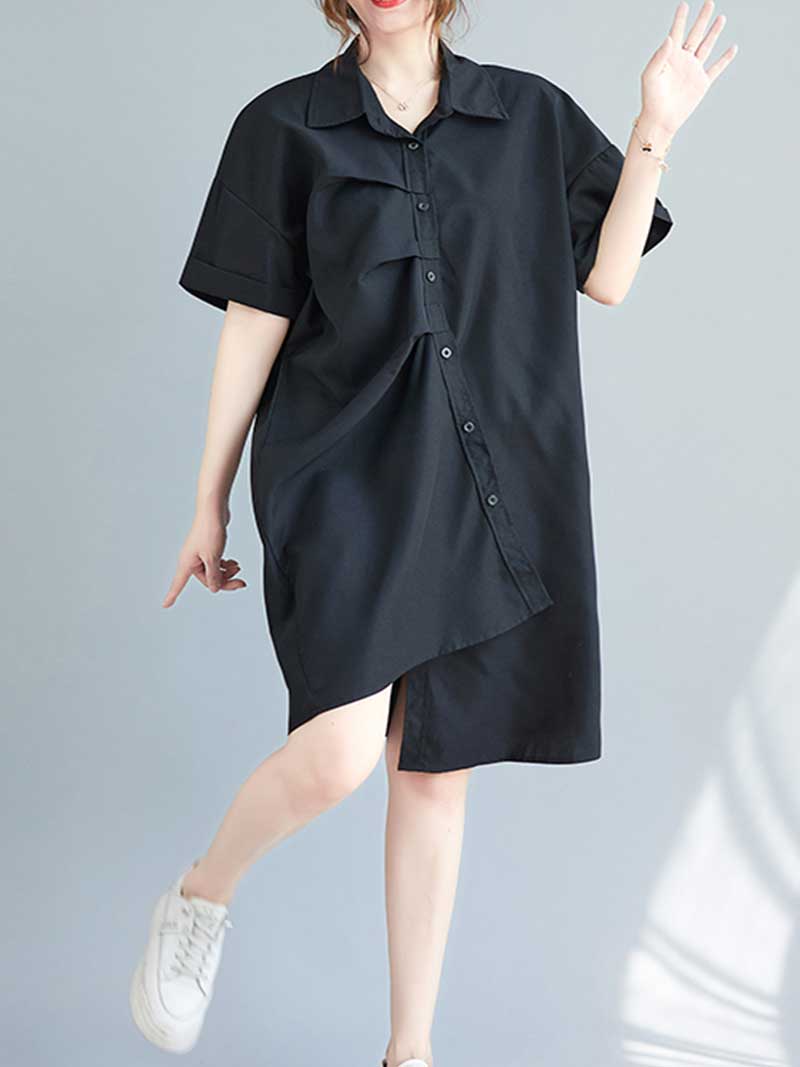 Cotton Short Sleeves Shirt Dress - Image 5