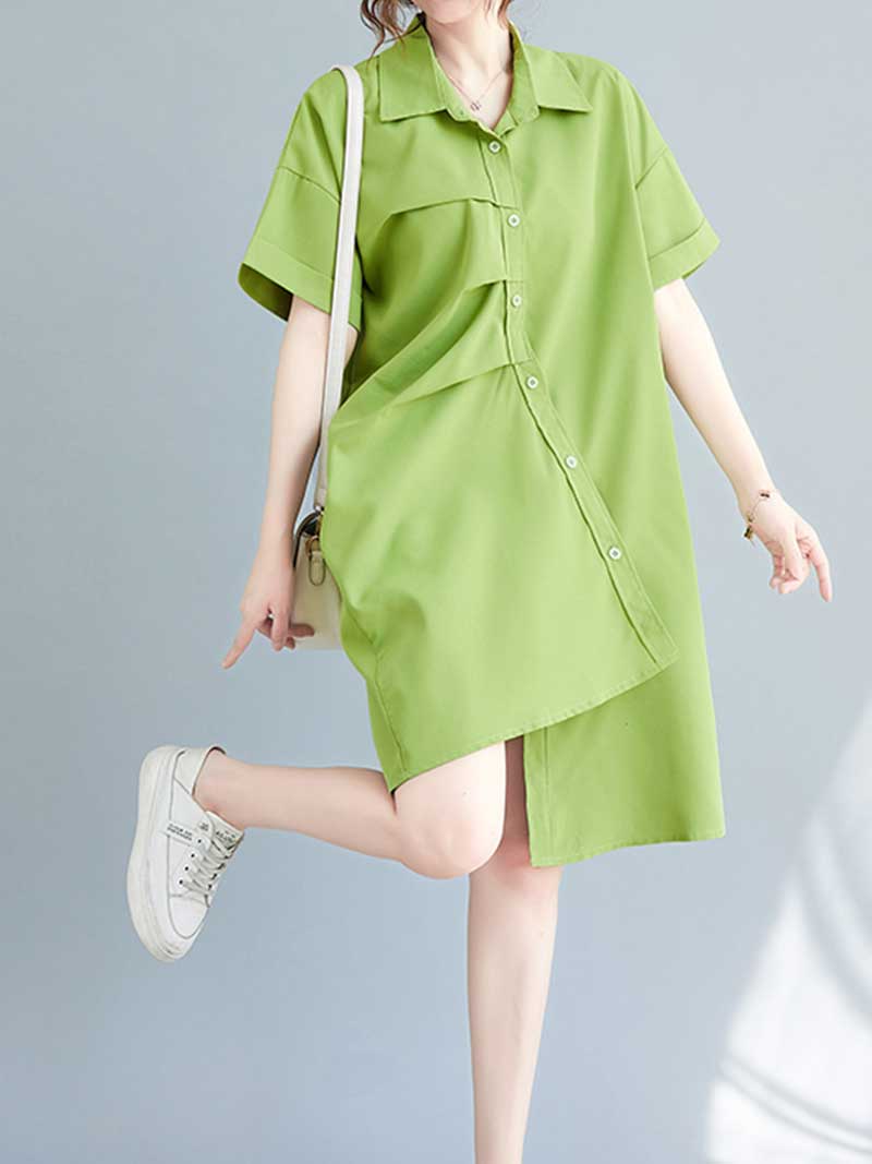 Cotton Short Sleeves Shirt Dress - Image 6