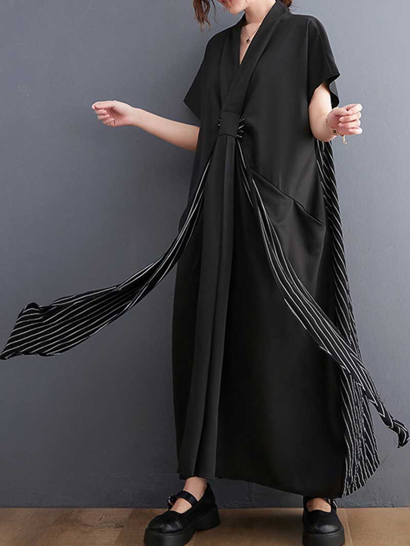 Cotton Short Sleeves Tie Style A-Line Dress - Image 5