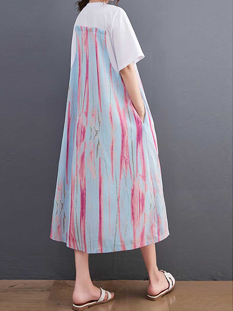 Cotton Tie-Dye Print Short Sleeves Midi Dress - Image 2