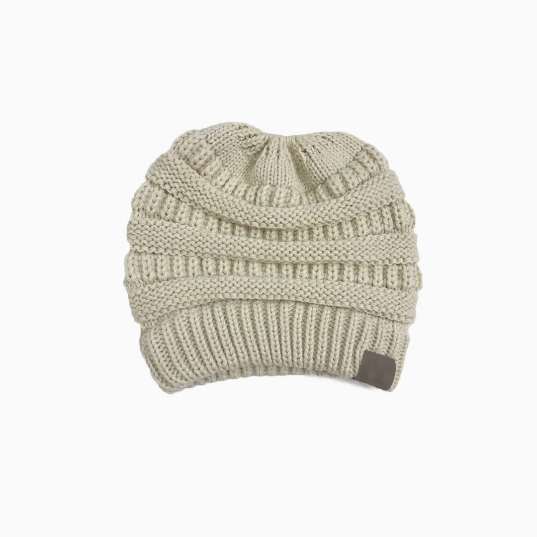 Warm Me Up Ponytail Winter Beanie Chunky Rib Knit Hat - Image 3