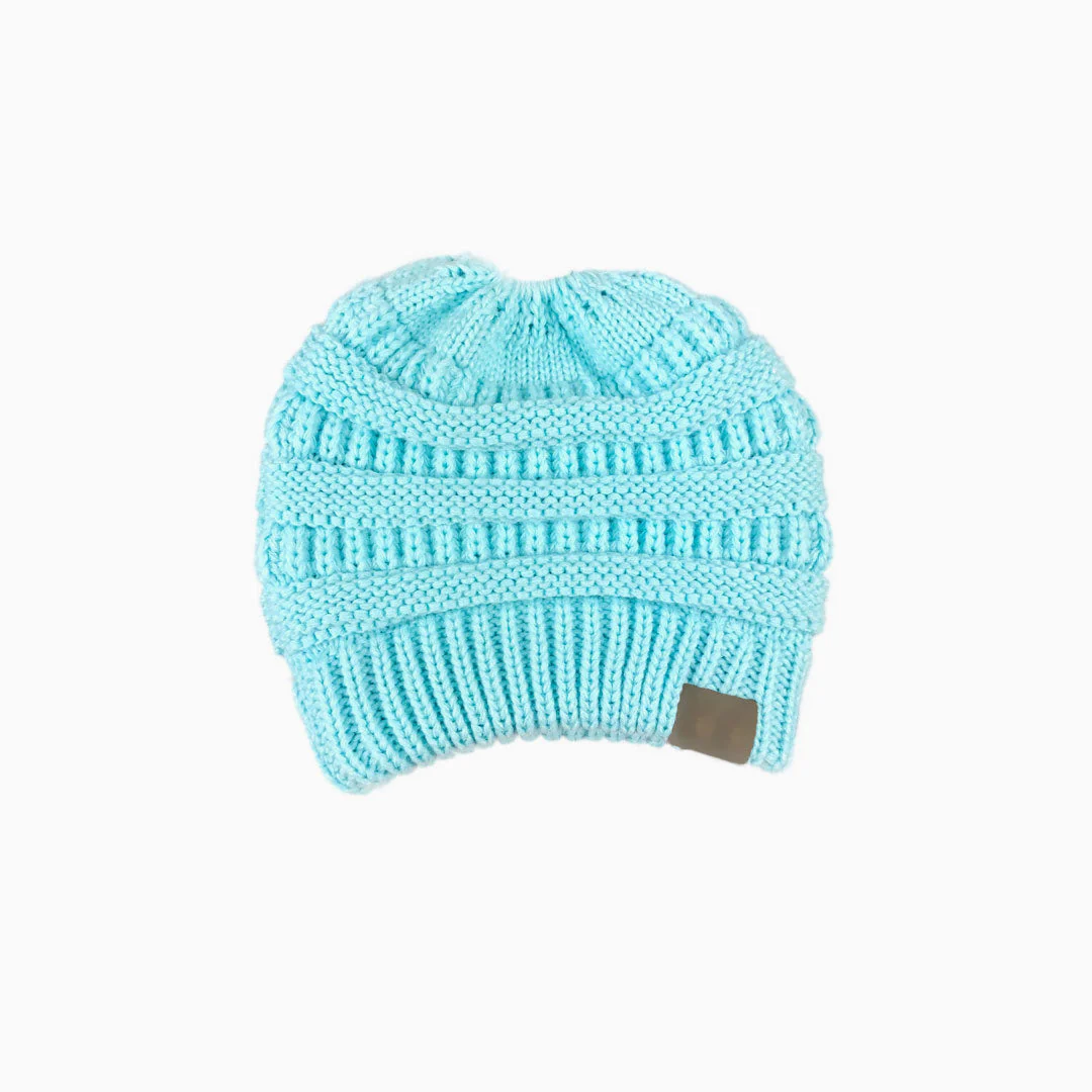 Warm Me Up Ponytail Winter Beanie Chunky Rib Knit Hat - Image 8