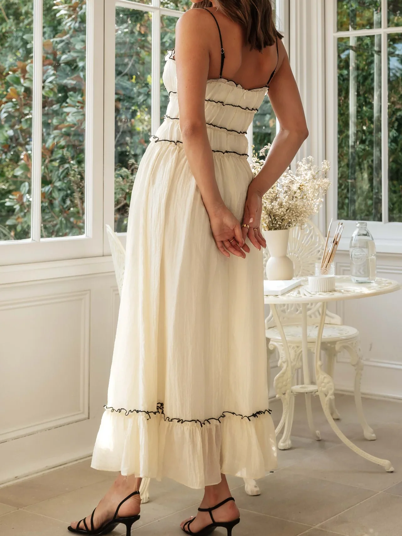 Cream Chiffon Midi Dress - Image 4