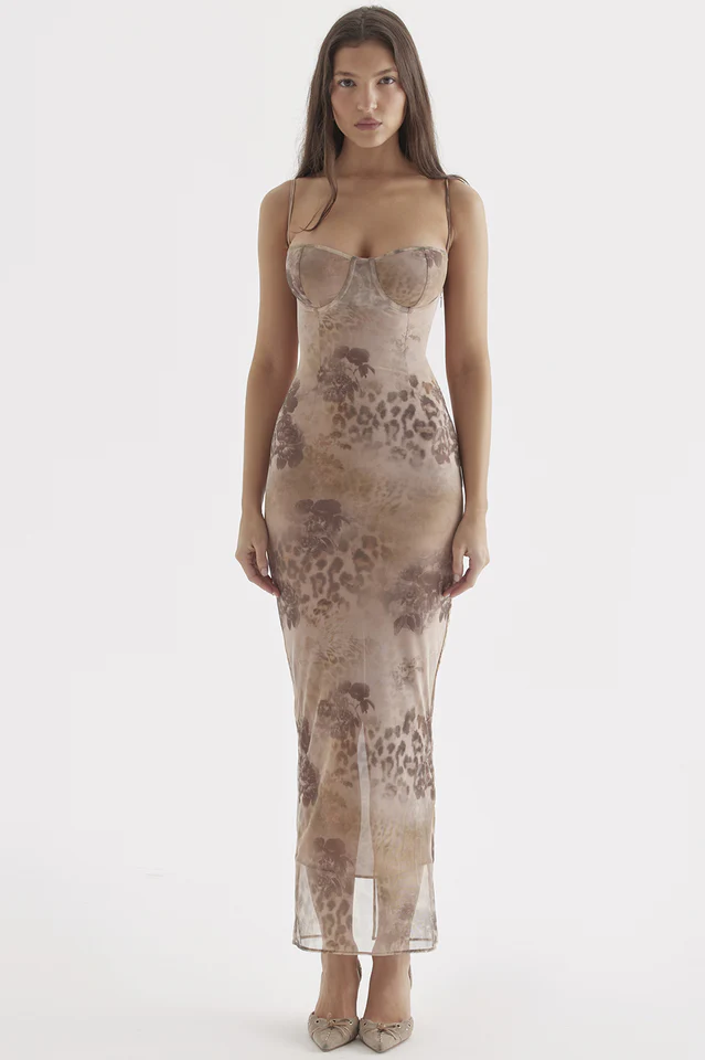 Cream Floral Print Maxi Dress - Image 3