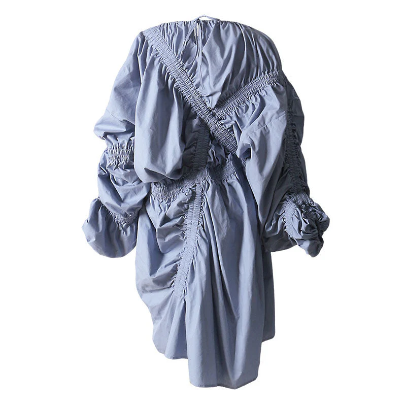 Creative Long Sleeve Tie Back Side Split Asymmetrical Gathered Dress - Image 3