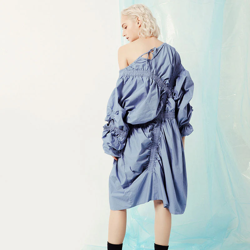 Creative Long Sleeve Tie Back Side Split Asymmetrical Gathered Dress - Image 6