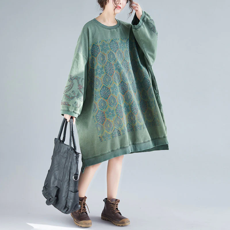 Crew Neck Printed Sweatshirt Dress - Image 10