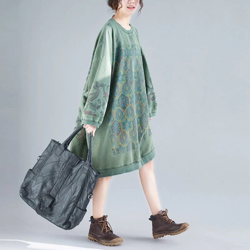 Crew Neck Printed Sweatshirt Dress - Image 11