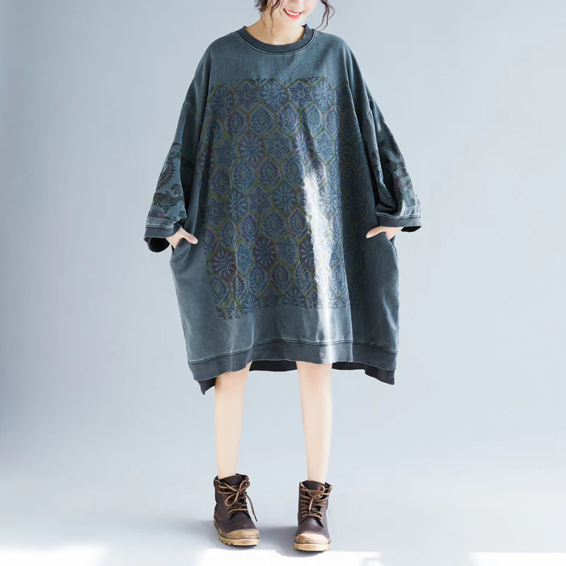 Crew Neck Printed Sweatshirt Dress - Image 2