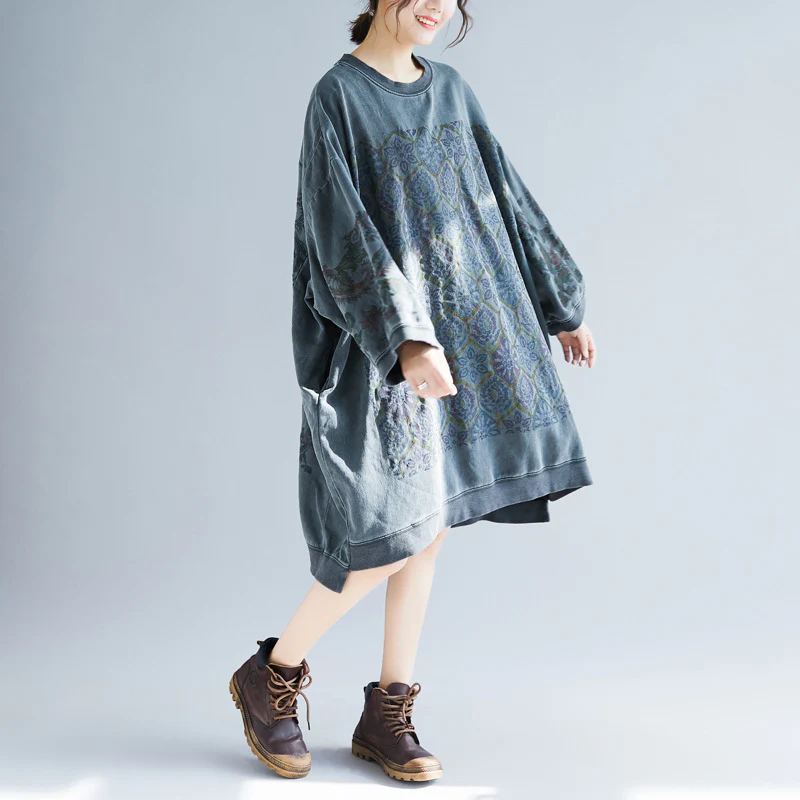 Crew Neck Printed Sweatshirt Dress - Image 3
