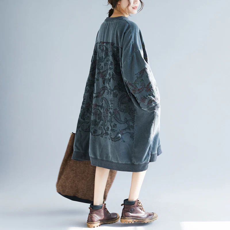 Crew Neck Printed Sweatshirt Dress - Image 4