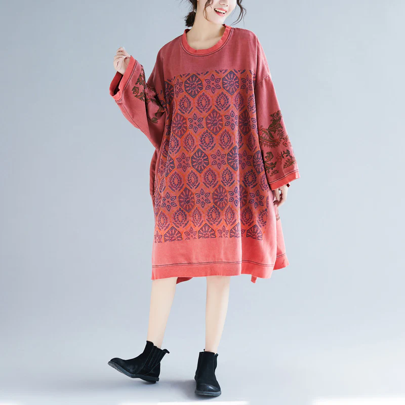 Crew Neck Printed Sweatshirt Dress - Image 7