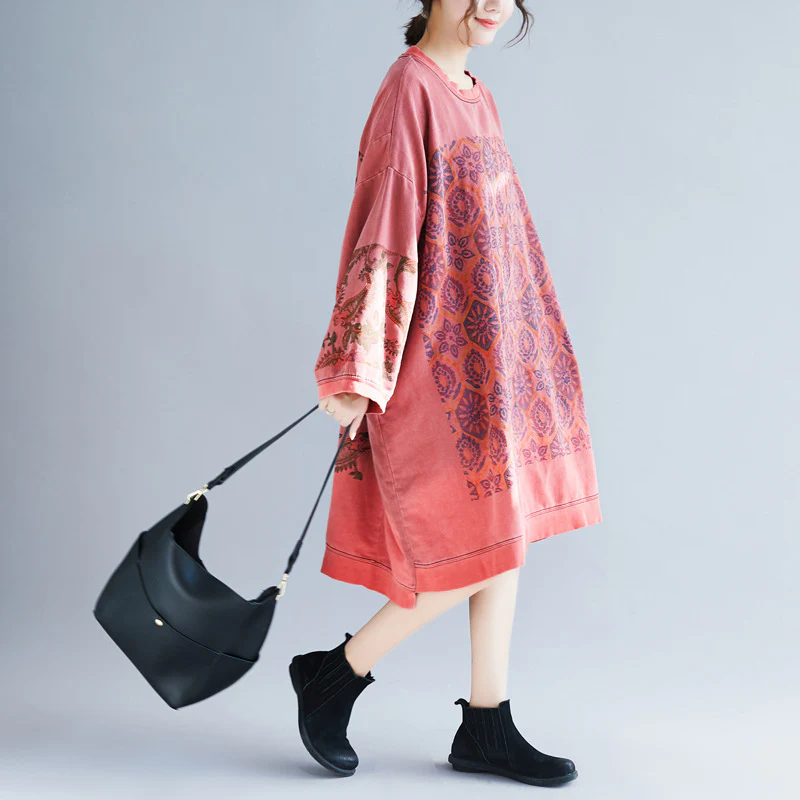 Crew Neck Printed Sweatshirt Dress - Image 8