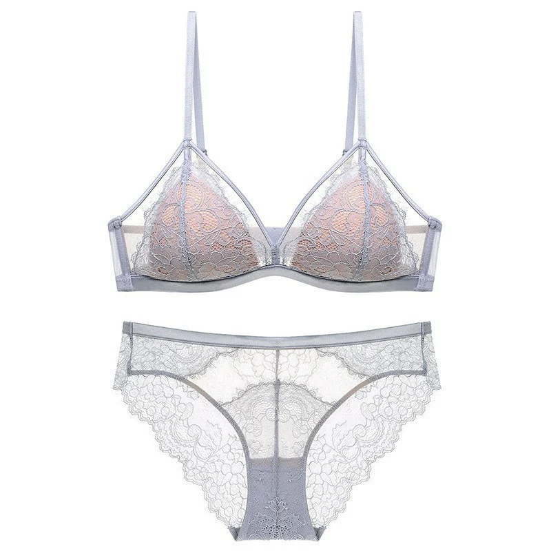 Criss Cross Lace Mesh Splicing Bralette Set - Image 3