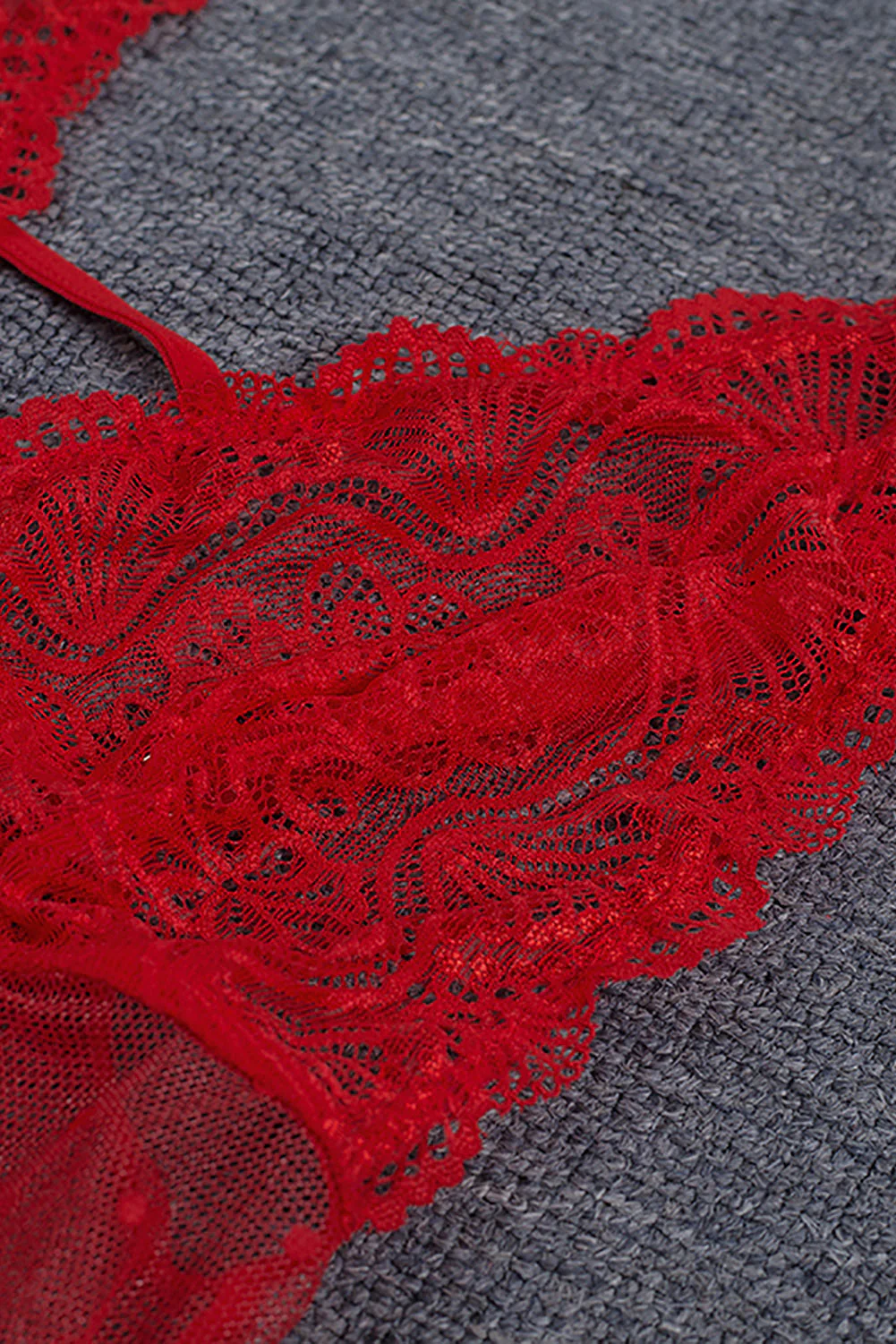 Crochet Lace Bowknot Dot Mesh Slit Babydoll - Image 31