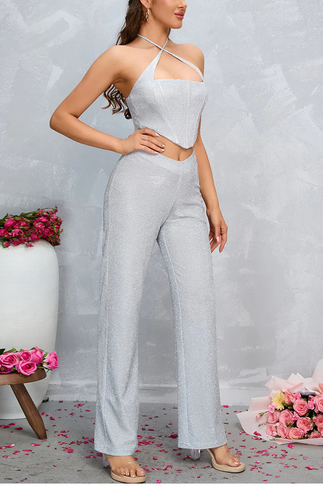 Crop Metallic Cami Top + Pants Set - Image 3