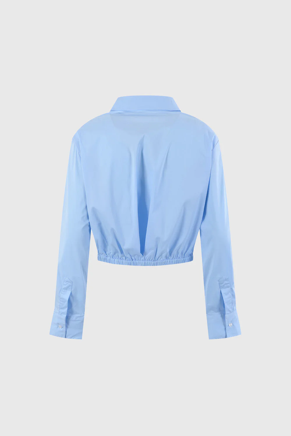Cropped Shirt with Elastic Hem - Blue - Image 2