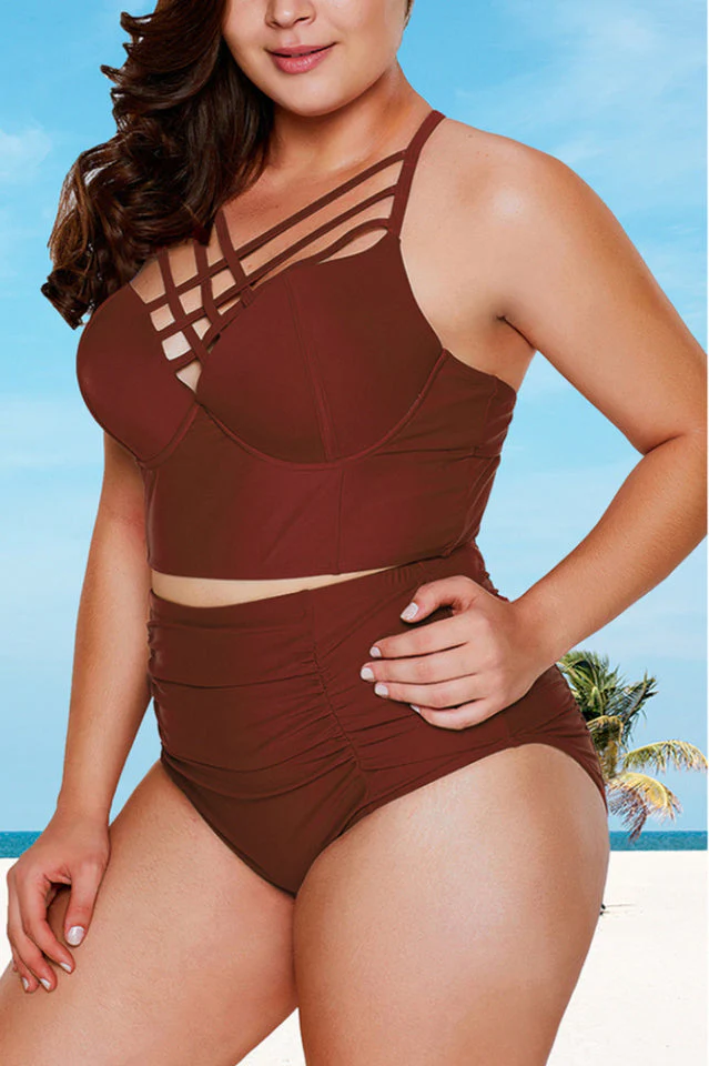 (M-3XL) Cross-Chest Tankini Set - Image 8