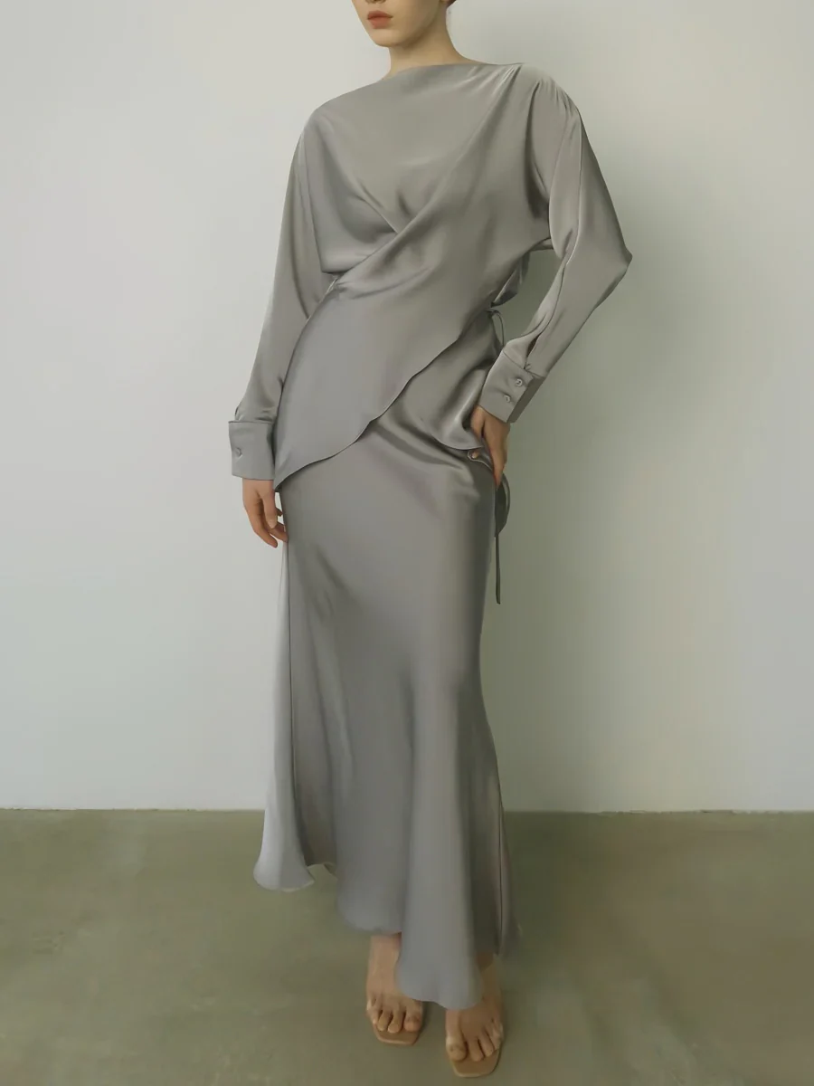 Cross Tie Back Solid Skirt Set - Image 11