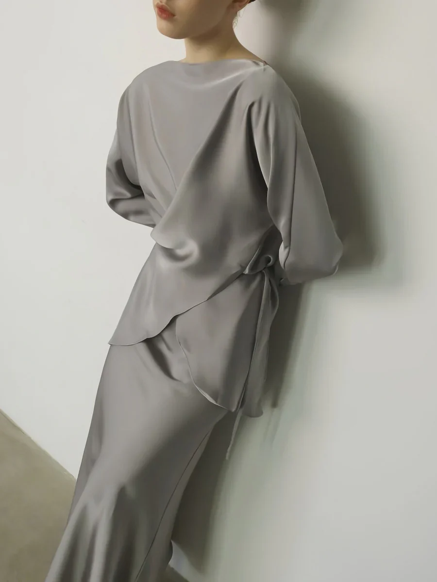 Cross Tie Back Solid Skirt Set - Image 12