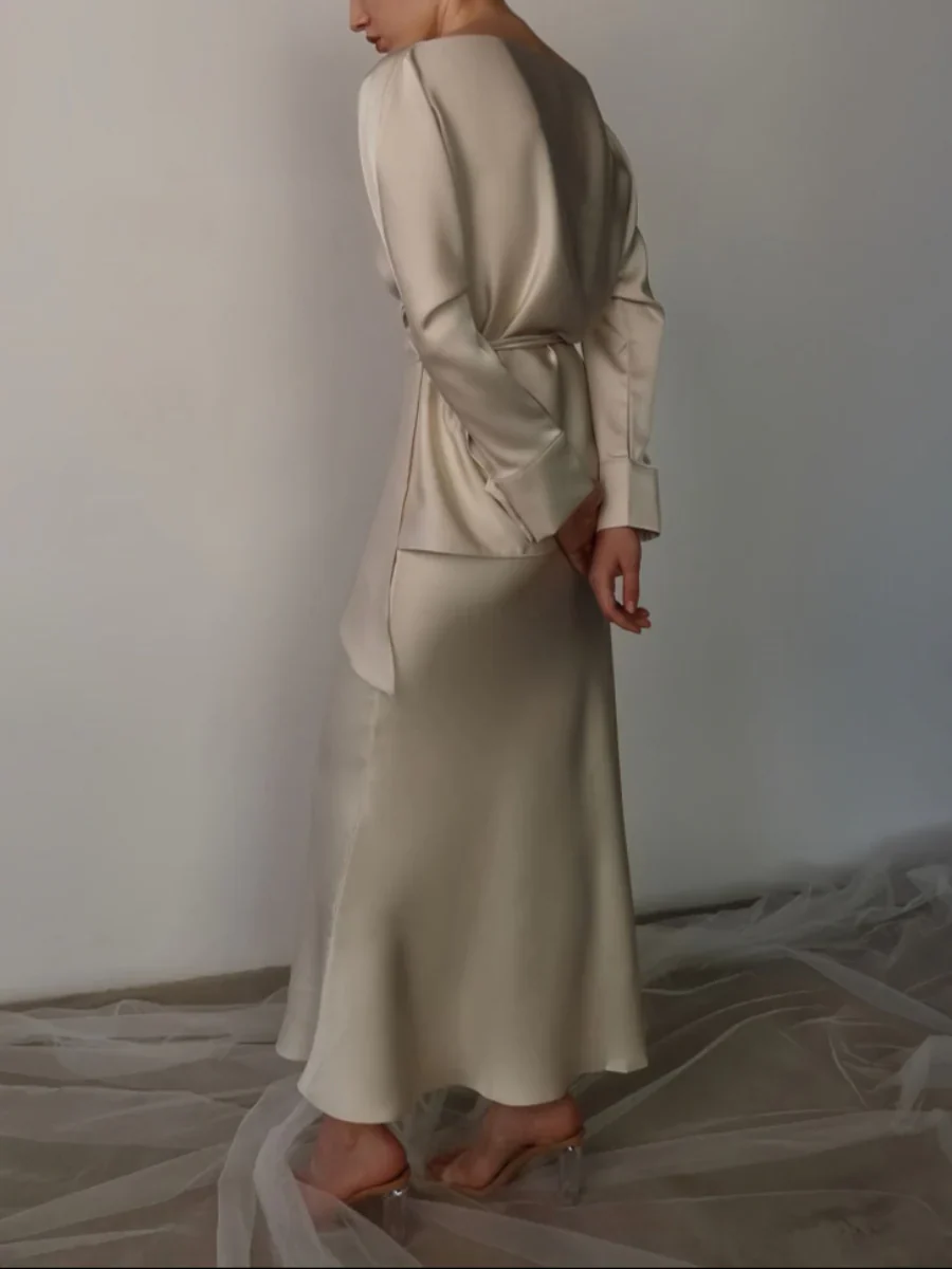 Cross Tie Back Solid Skirt Set - Image 4