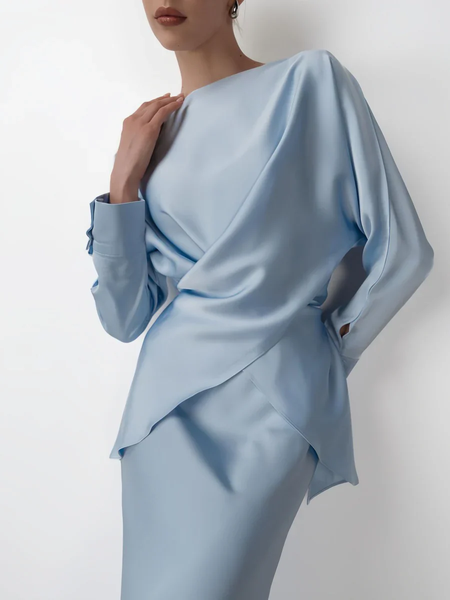 Cross Tie Back Solid Skirt Set - Image 9