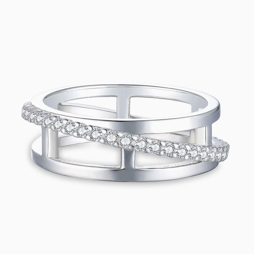 Crossover Pavé Cubic Zirconia Eternity Triple Hoop Sterling Silver Jewelry Set - Image 4