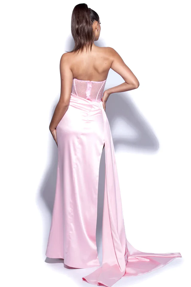 Crystallized Corset High Slit Satin Gown - Image 3