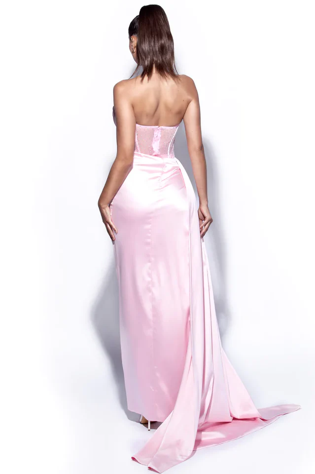 Crystallized Corset High Slit Satin Gown - Image 6