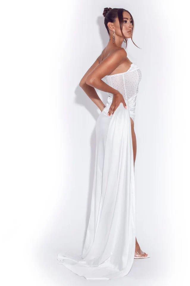Crystallized Corset High Slit Satin Gown - Image 4