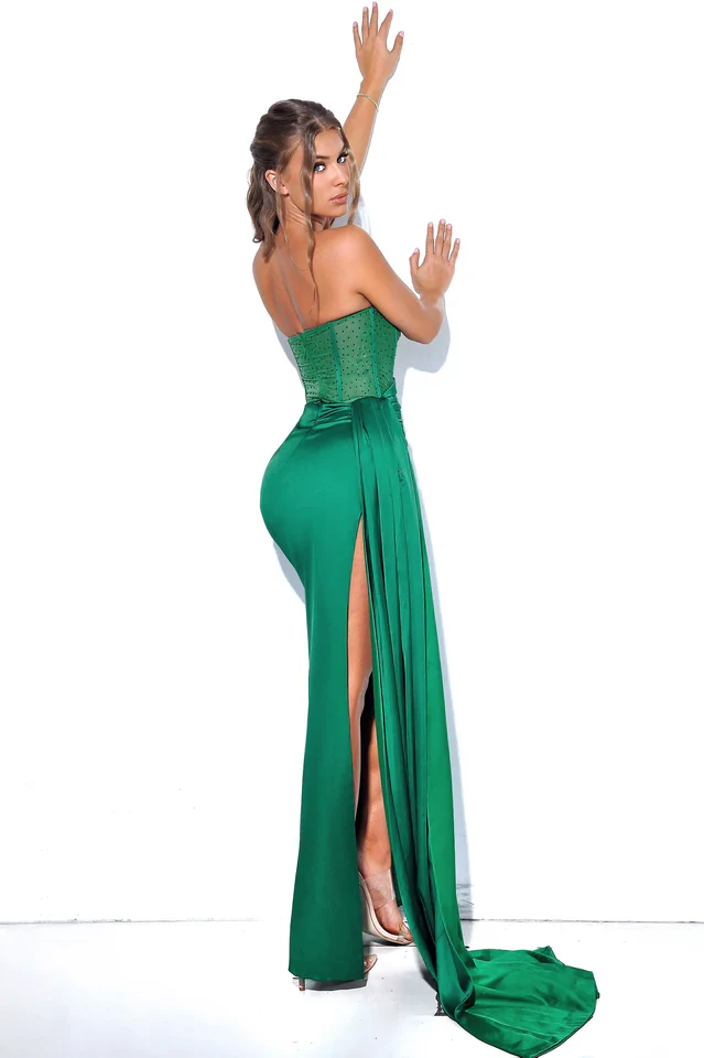 Crystallized Corset High Slit Satin Gown - Image 6
