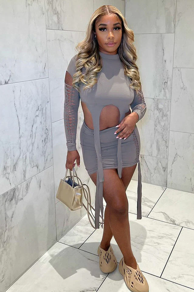 Cut Out Braid Detail Crop Top & Mini Skirt - Image 12