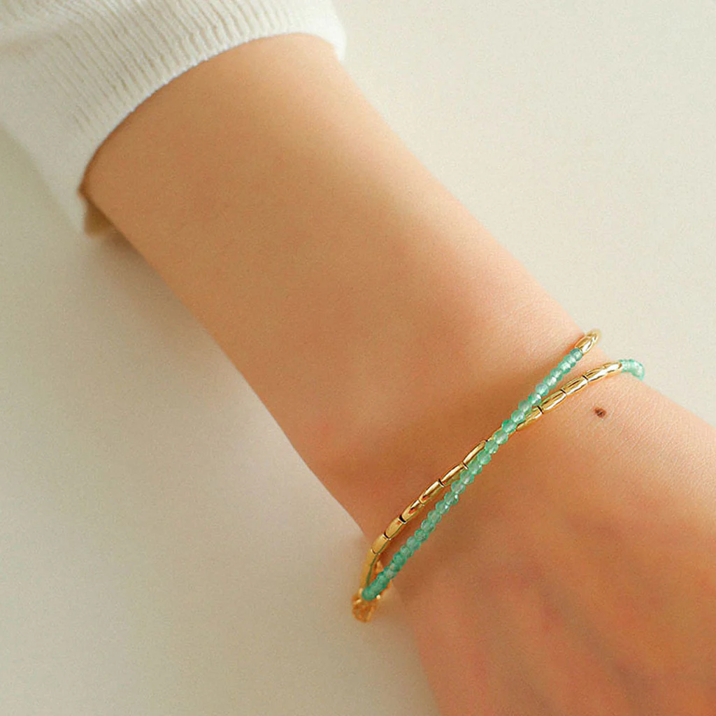 Cute 18K Gold Plated Double Line Colored Gemstone Beaded Bracelet - Image 3