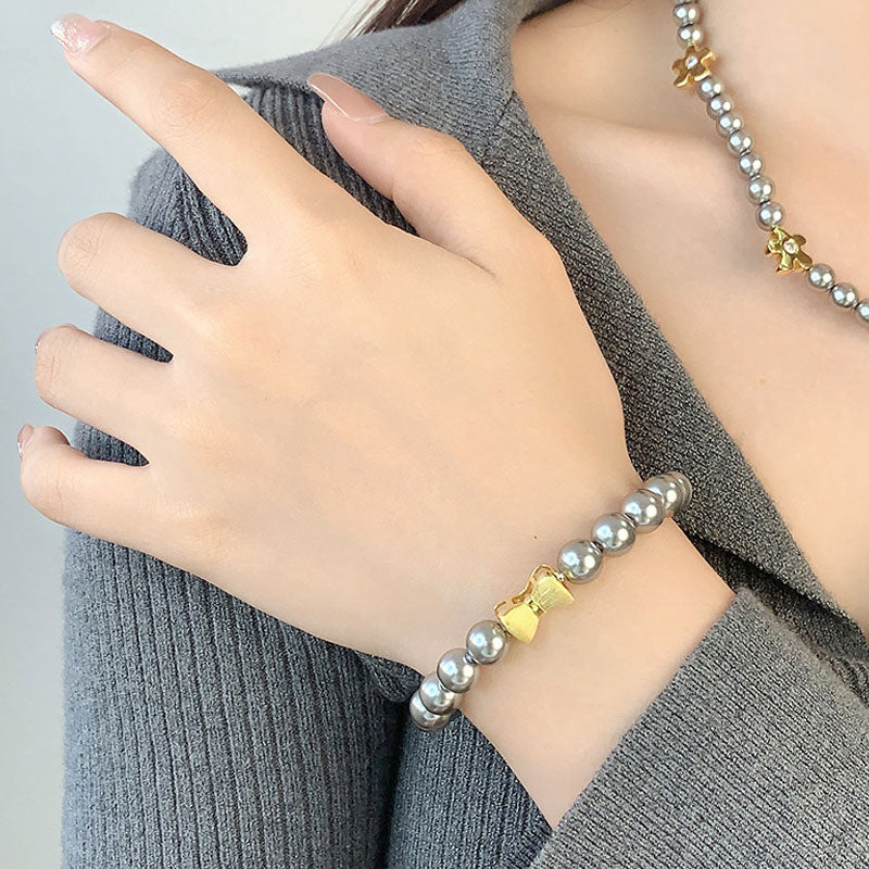 Cute Bow Knot Two Tone Bolo Slider Slider Sterling Crystal Pearl Bracelet - Image 7