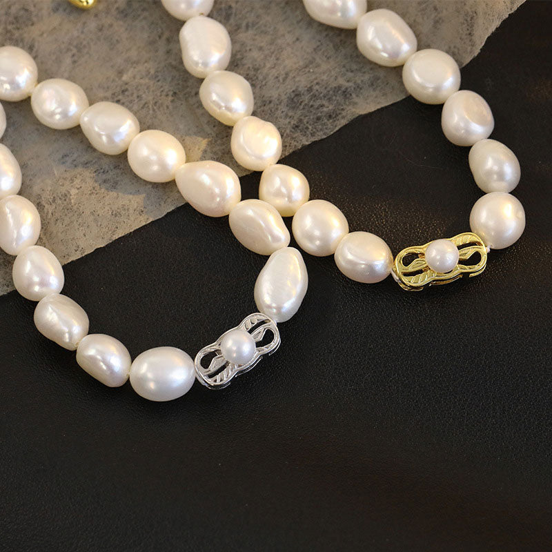 Cute Bow Knot Two Tone Bolo Slider Sterling Silver Baroque Pearl Bracelet - Image 3