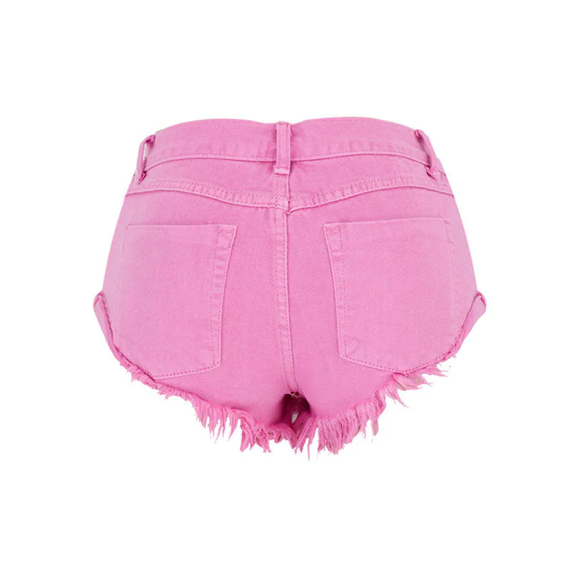 Cute Macaron Color Low Rise Distressed Denim Shorts - Pink - Image 4