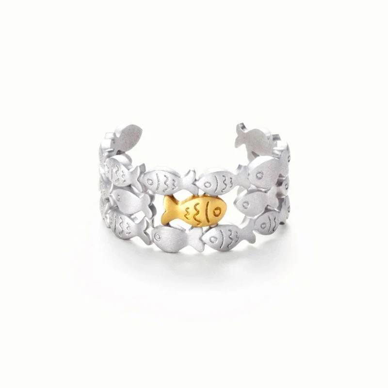 Cute Style Two Tone Plated Fish Layered Band Ring - Silver - Image 2