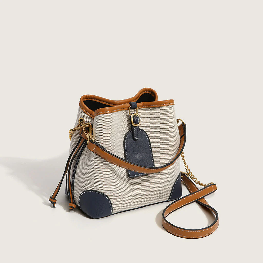 Cute Textured Buckled Drawstring Suspender Strap Bucket Bag - Multicolor - Image 2