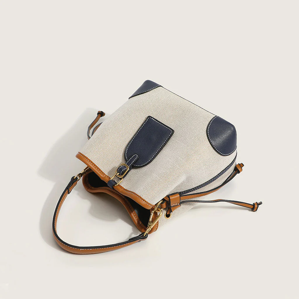 Cute Textured Buckled Drawstring Suspender Strap Bucket Bag - Multicolor - Image 3