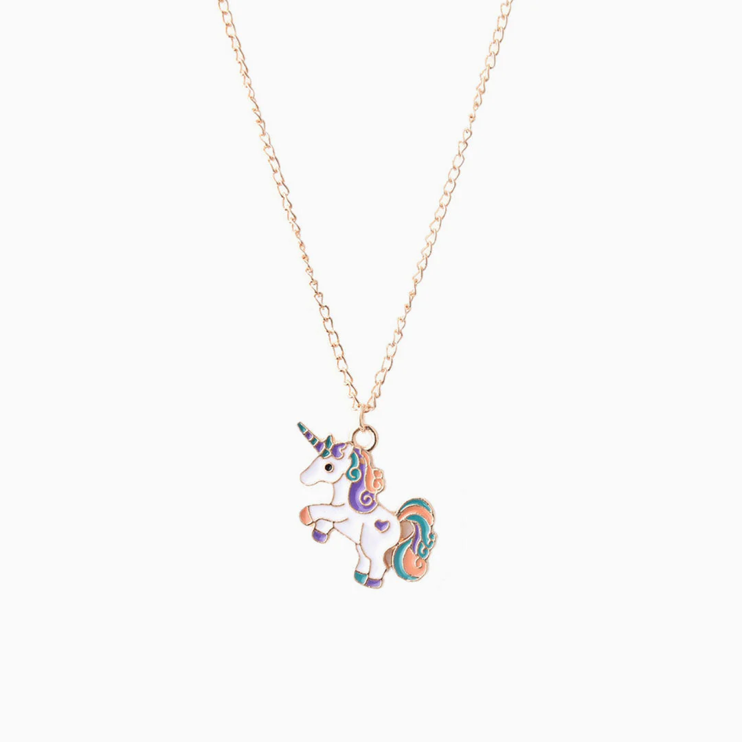 Trim Fly Back Childhood Unicorn Gold Plated Pendant Necklace - Gold - Image 2