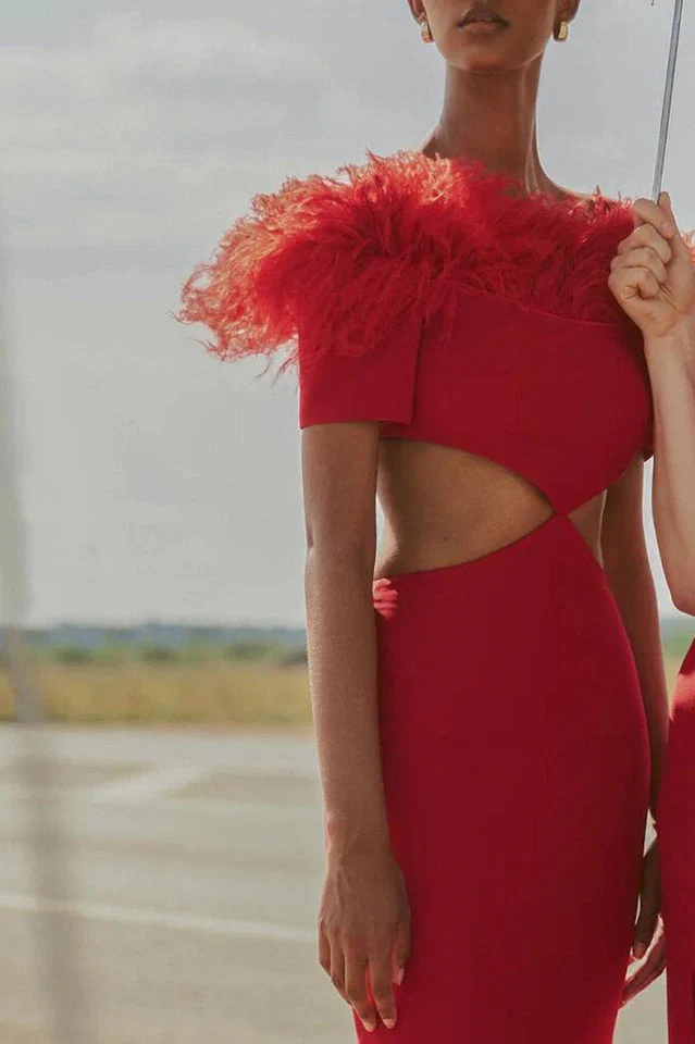 Cutout Feather Trim Spaghetti Strap Dress - Image 12