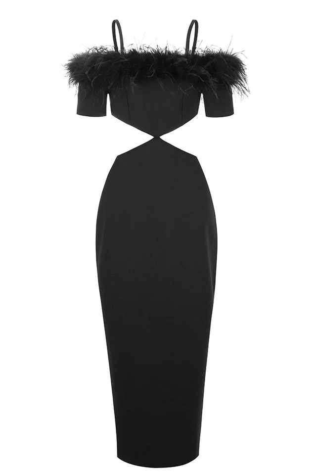 Cutout Feather Trim Spaghetti Strap Dress - Image 13