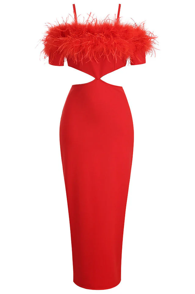Cutout Feather Trim Spaghetti Strap Dress - Image 15