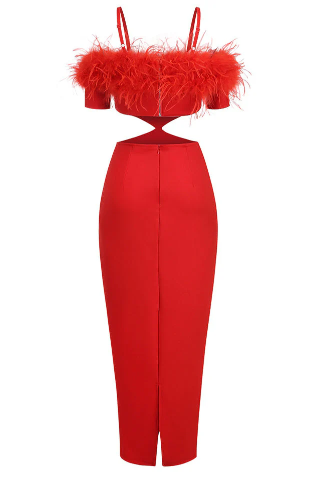 Cutout Feather Trim Spaghetti Strap Dress - Image 16