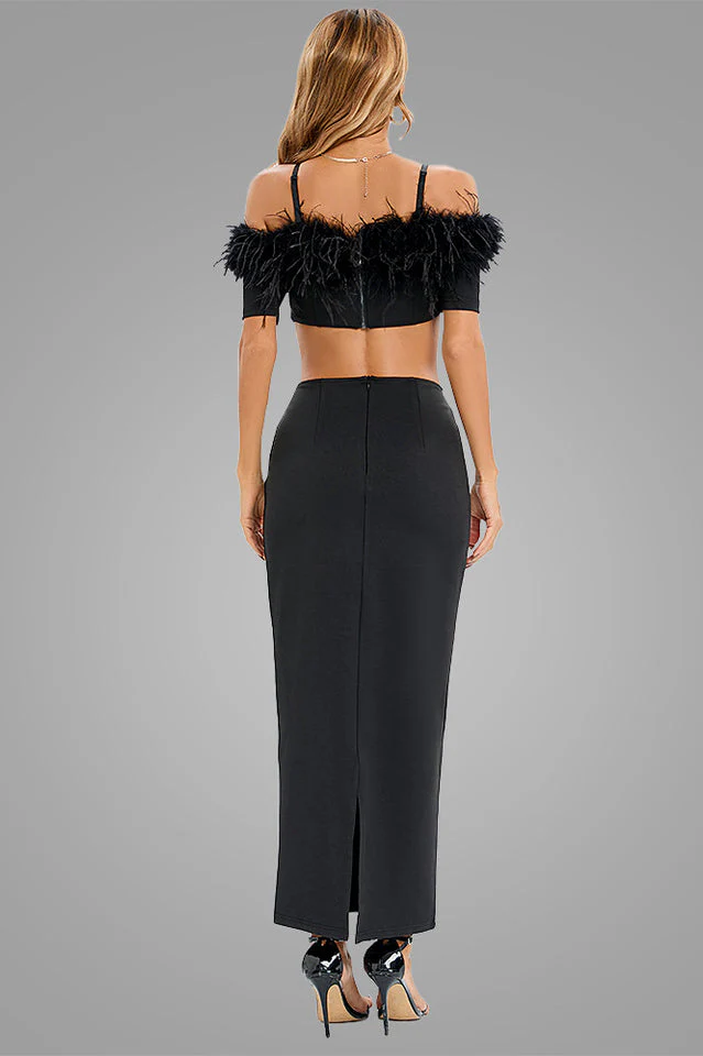 Cutout Feather Trim Spaghetti Strap Dress - Image 2
