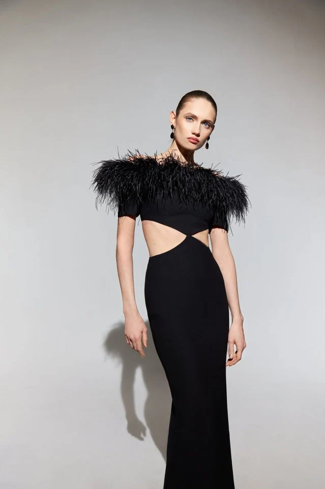 Cutout Feather Trim Spaghetti Strap Dress - Image 7