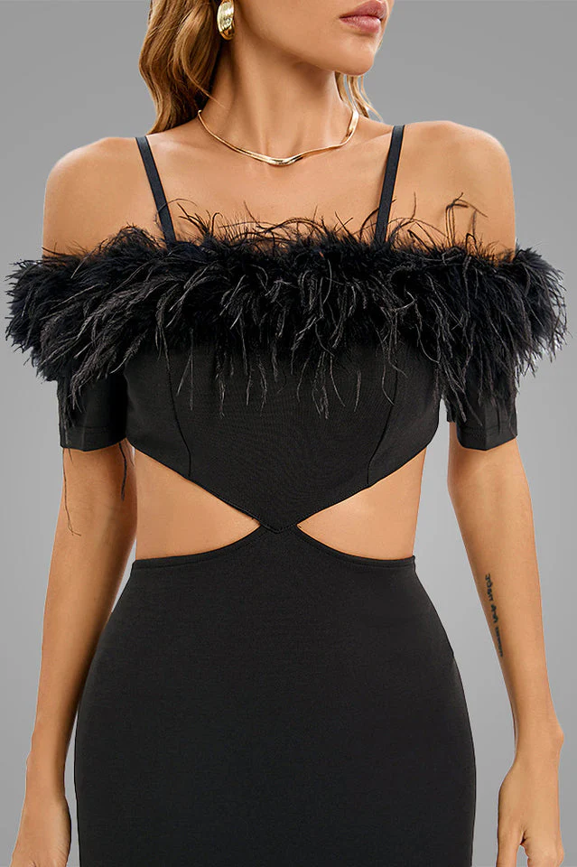 Cutout Feather Trim Spaghetti Strap Dress - Image 8